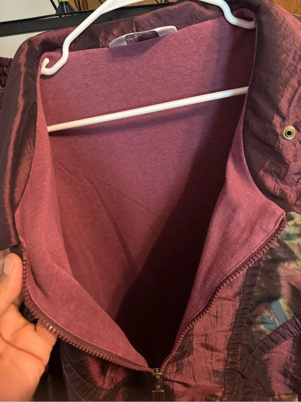 Source Unknown Maroon Track Jacket and Pants Set with Iridescent Camo Panels